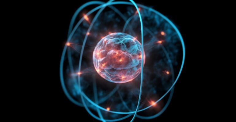 a blue and red glowing object with lines around it