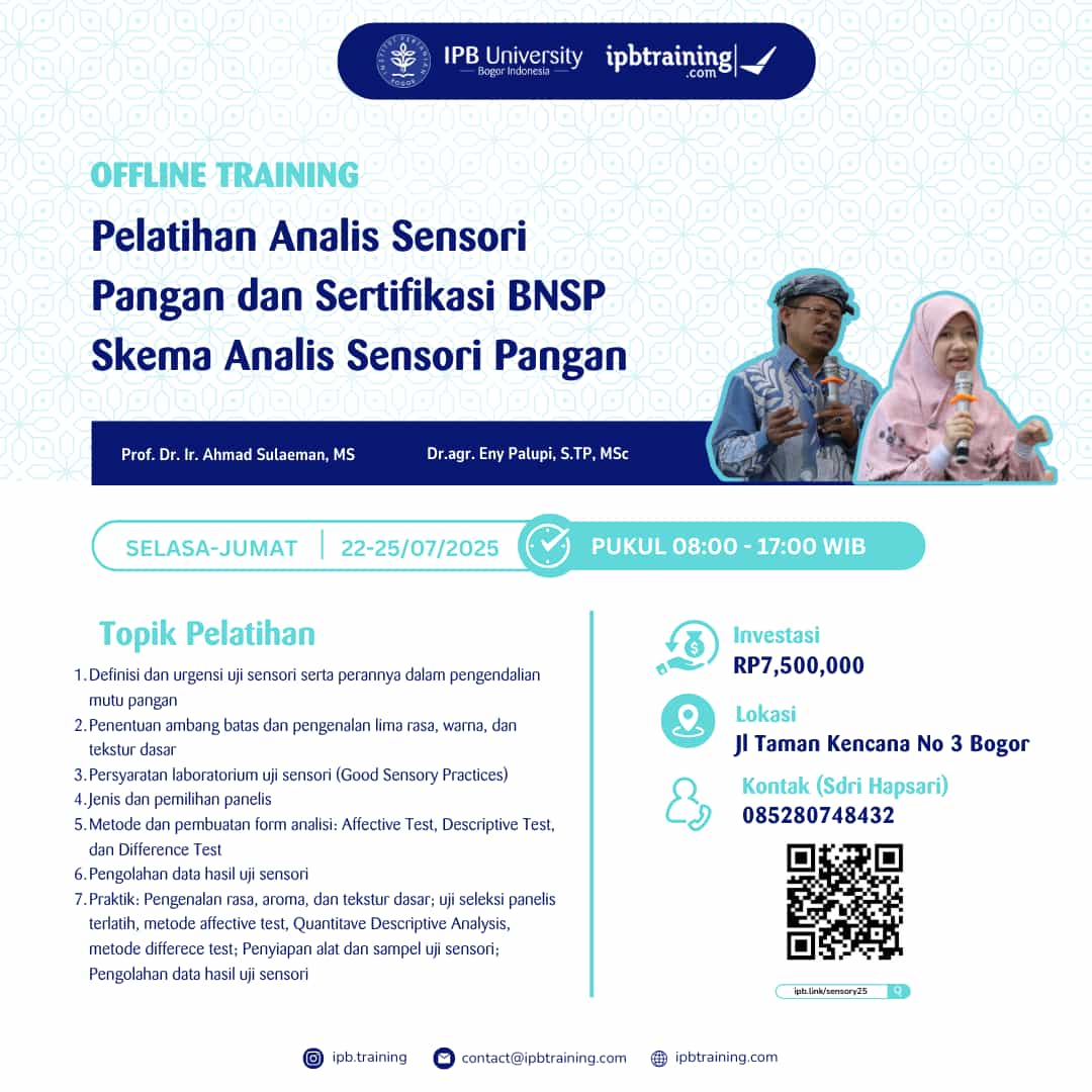 Pelatihan Analis Sensori Pangan dan Sertifikasi BNSP Skema Analis Sensori Pangan