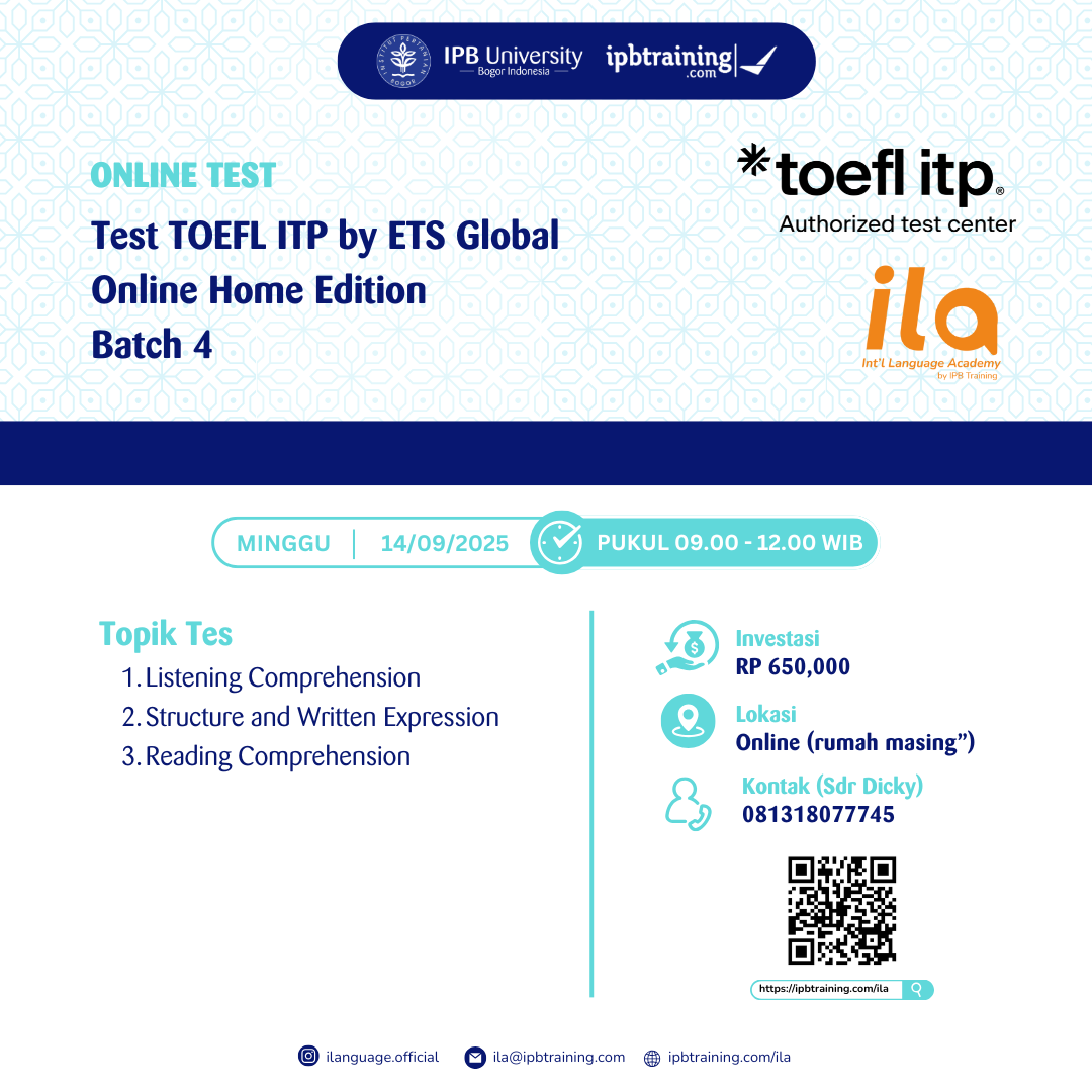 Test TOEFL ITP by ETS Global Online Home Edition Batch 4