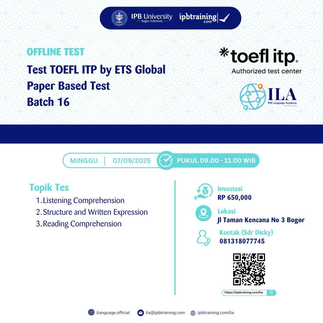 Test TOEFL ITP by ETS Global  Paper Based Test batch 16