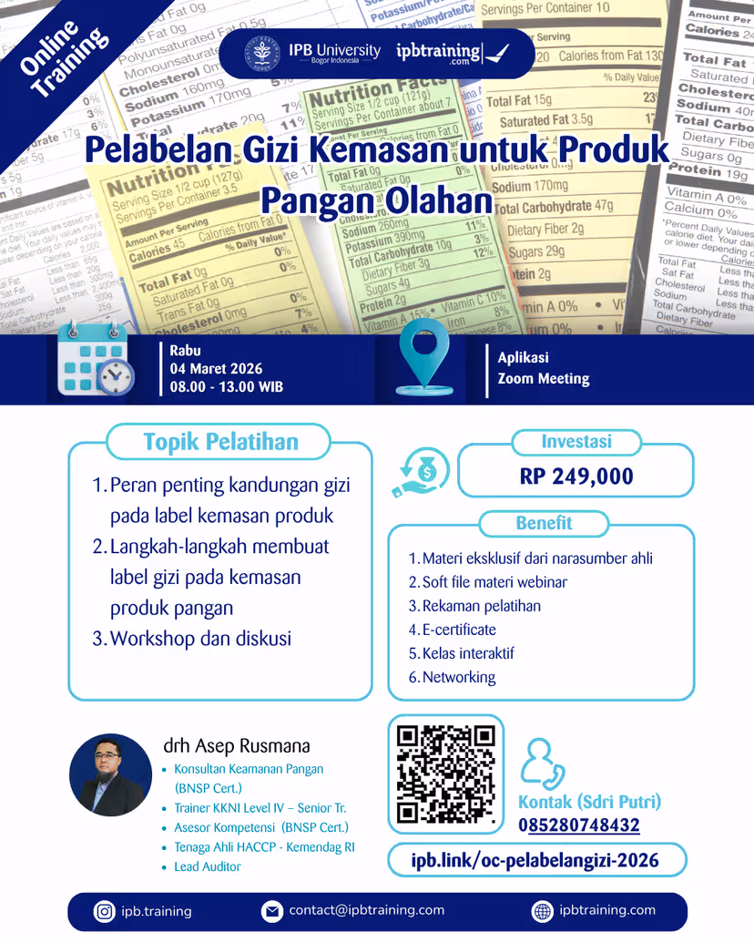 Online Course Pelabelan Gizi Kemasan untuk Produk Pangan Olahan