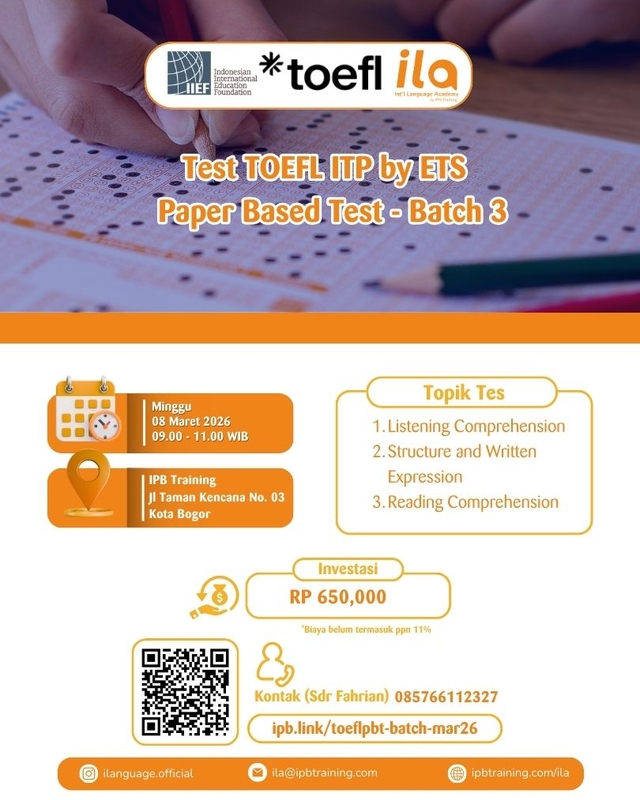Test TOEFL ITP by ETS – Paper Based Test (Offline) Batch 3