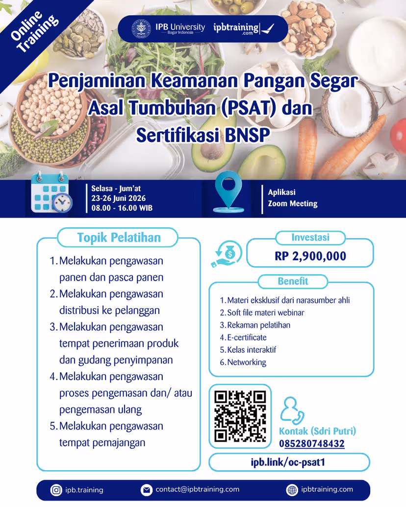 Online Course Penjaminan Keamanan Pangan Segar Asal Tumbuhan (PSAT) dan Sertifikasi BNSP
